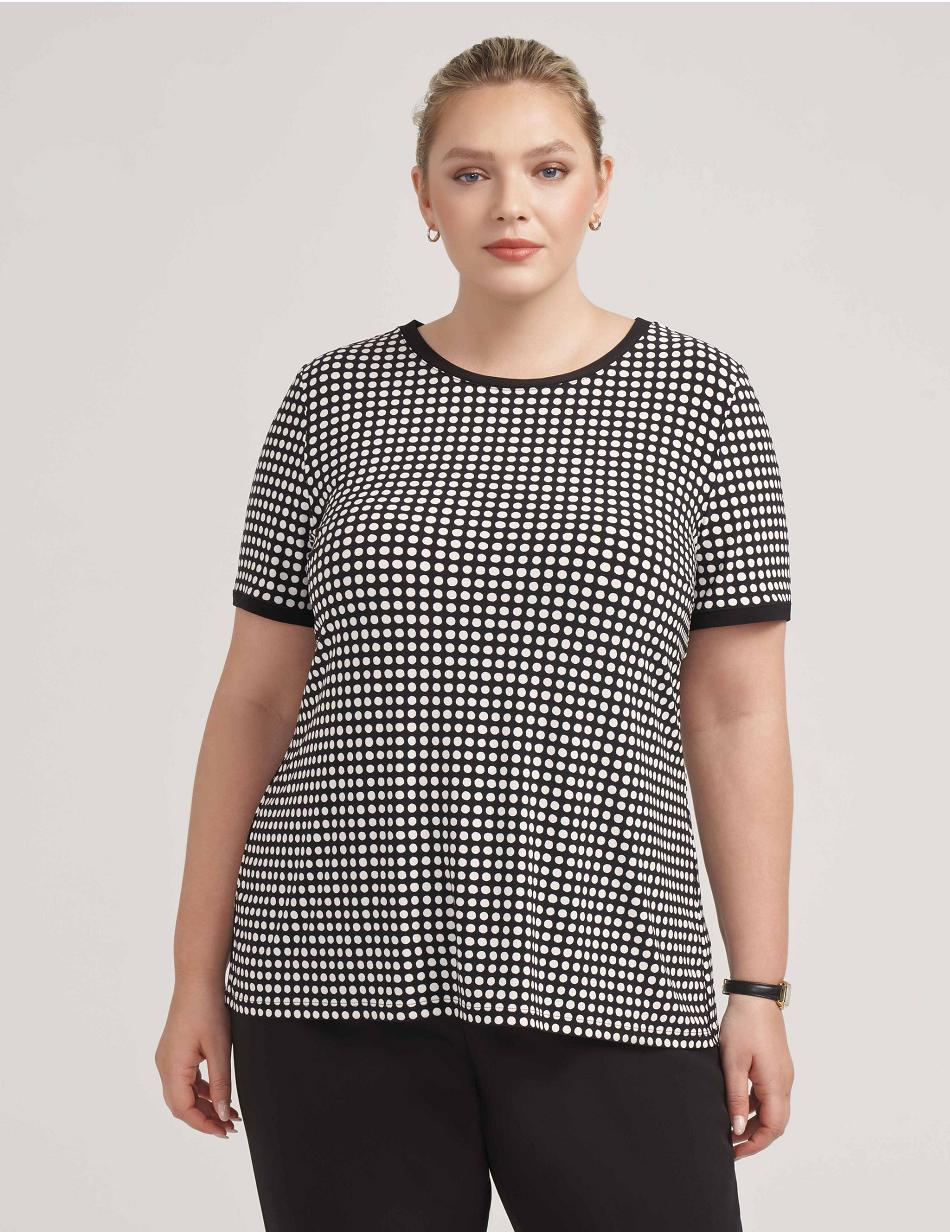 Hauts Anne Klein Plus Size Pearly Dot Print Ity Button Back Top   | POB-8845641